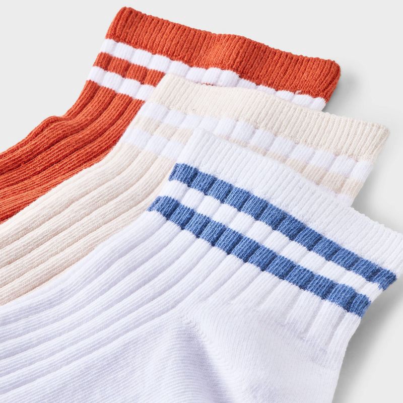 slide 3 of 3, Women's Varsity Striped Ribbed 3pk Ankle Socks - Universal Thread™ White/Pink/Coral 4-10: Tagless, 3 ct