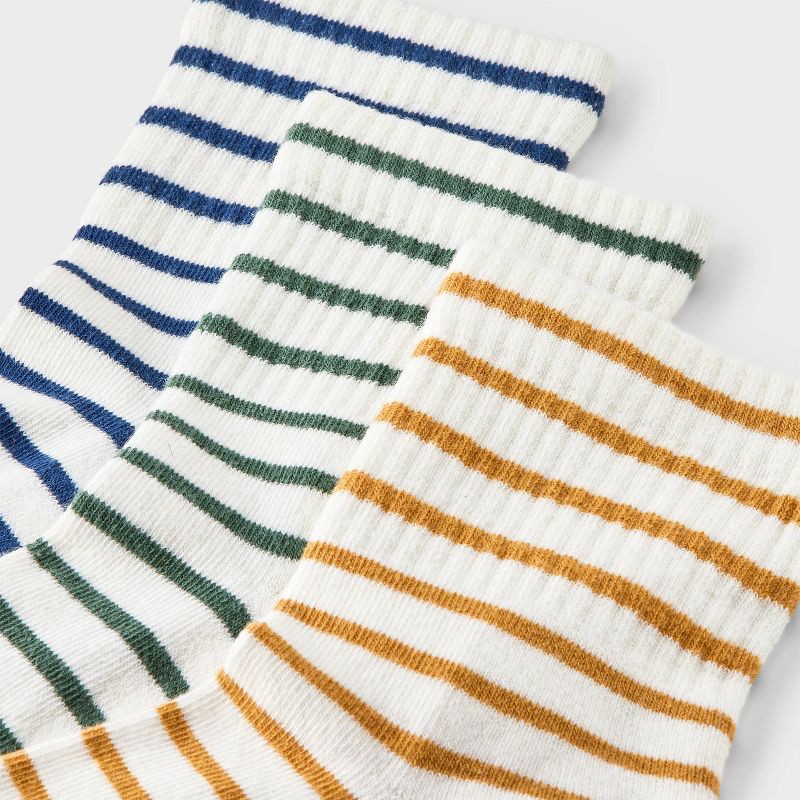 slide 3 of 3, Women's Striped Cushioned 3pk Mid Crew Socks - Universal Thread™ Olive Green/Navy/Gold 4-10: Knit, 3 ct
