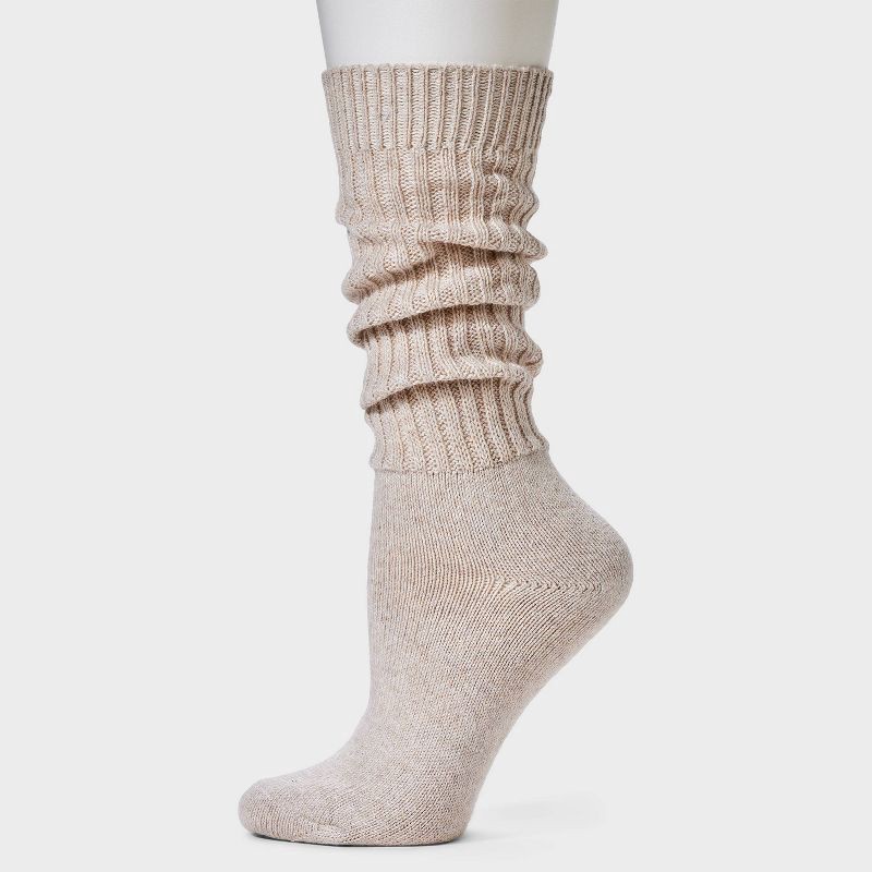 slide 2 of 4, Women's Slouch 2pk Crew Socks - Universal Thread™ Ivory/Oatmeal Heather 4-10: Cotton Blend, Tagless, Smooth Toe Seams, 2 ct