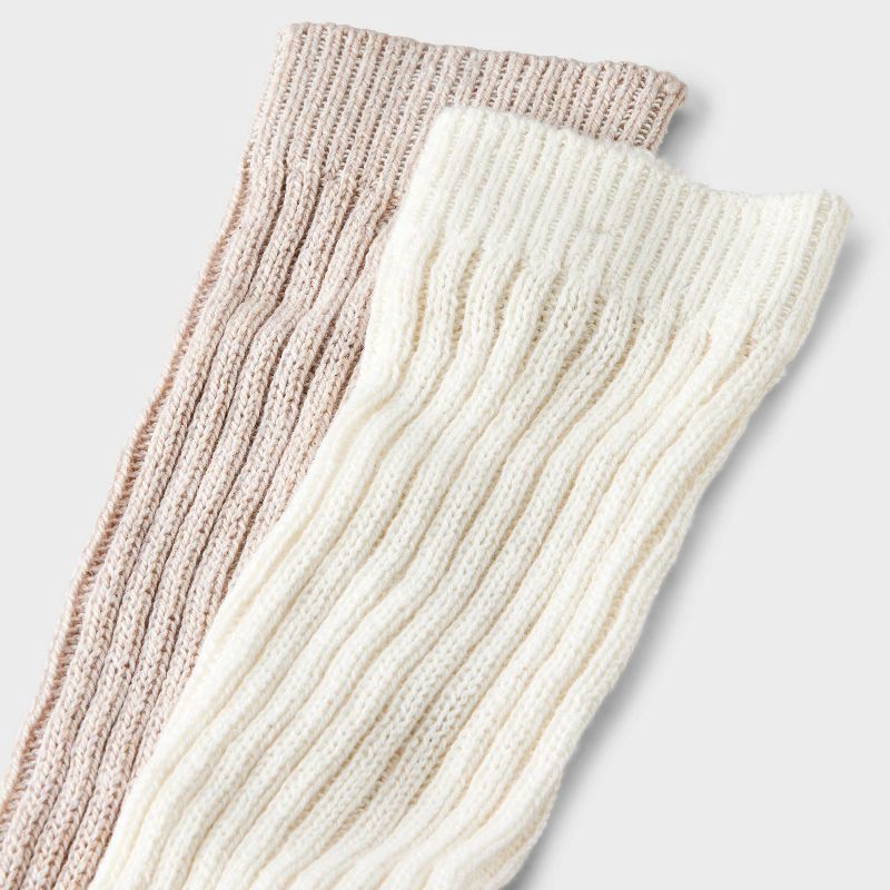 slide 4 of 4, Women's Slouch 2pk Crew Socks - Universal Thread™ Ivory/Oatmeal Heather 4-10: Cotton Blend, Tagless, Smooth Toe Seams, 2 ct