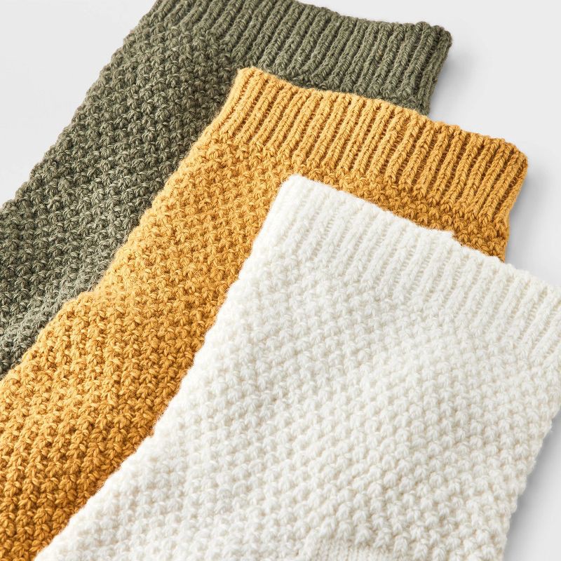 slide 3 of 3, Women's Textured Stitch 3pk Ankle Socks - Universal Thread™ Ivory/Gold/Olive 4-10: Cotton Blend, Tagless, Smooth Toe Seams, 3 ct