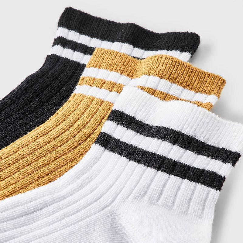 slide 3 of 3, Women's Varsity Striped Ribbed 3pk Ankle Socks - Universal Thread™ Gold/White/Black 4-10: Tagless, 3 ct