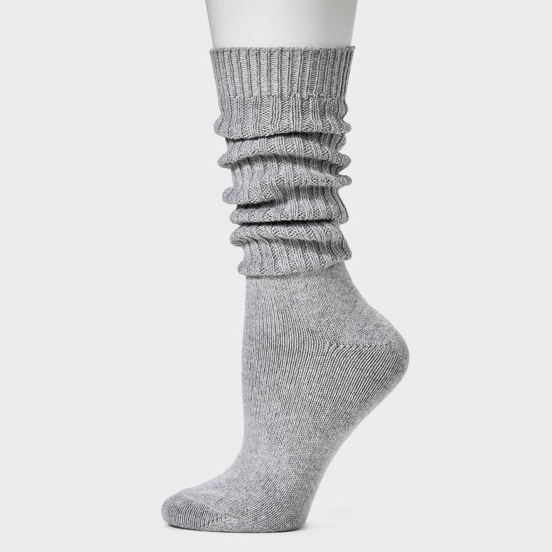 slide 2 of 4, Women's Slouch 2pk Crew Socks - Universal Thread™ White/Heather Gray 4-10: Cotton Blend, Tagless, Smooth Toe Seams, 2 ct