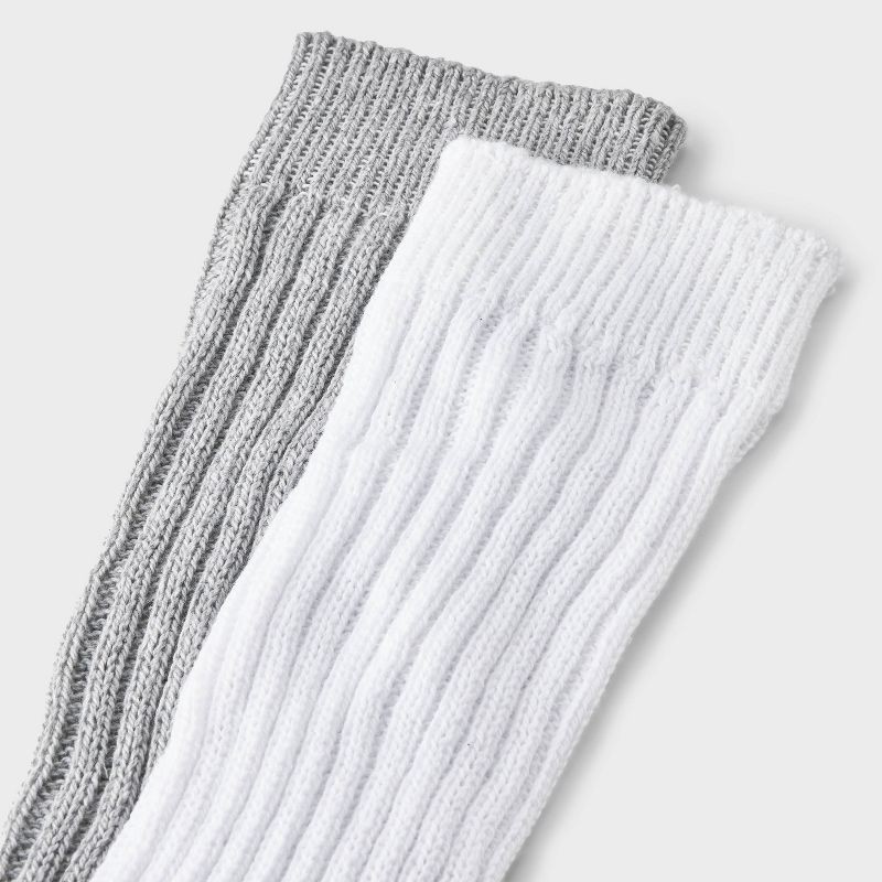 slide 4 of 4, Women's Slouch 2pk Crew Socks - Universal Thread™ White/Heather Gray 4-10: Cotton Blend, Tagless, Smooth Toe Seams, 2 ct