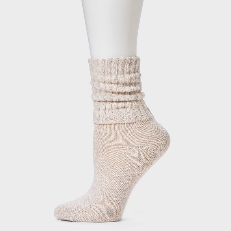 slide 2 of 4, Women's Short Slouch 3pk Ankle Socks - Universal Thread™ Pink/Ivory/Oatmeal Heather 4-10: Cotton Blend, Tagless, Seamless Toe, 3 ct