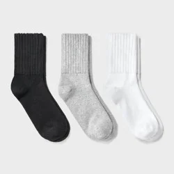 Women's Short Slouch 3pk Ankle Socks - Universal Thread™ White/Heather Gray/Black 4-10: Cotton Blend, Tagless, Seamless Toe