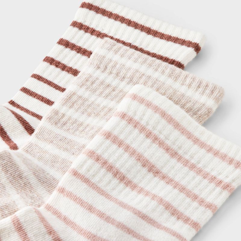 slide 3 of 3, Women's Striped Cushioned 3pk Mid Crew Socks - Universal Thread™ Pink/Oatmeal Heather/Rose 4-10: Cotton Blend, Knit, Smooth Toe Seams, 3 ct