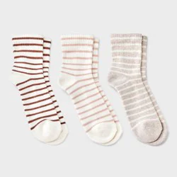 Women's Striped Cushioned 3pk Mid Crew Socks - Universal Thread™ Pink/Oatmeal Heather/Rose 4-10: Cotton Blend, Knit, Smooth Toe Seams