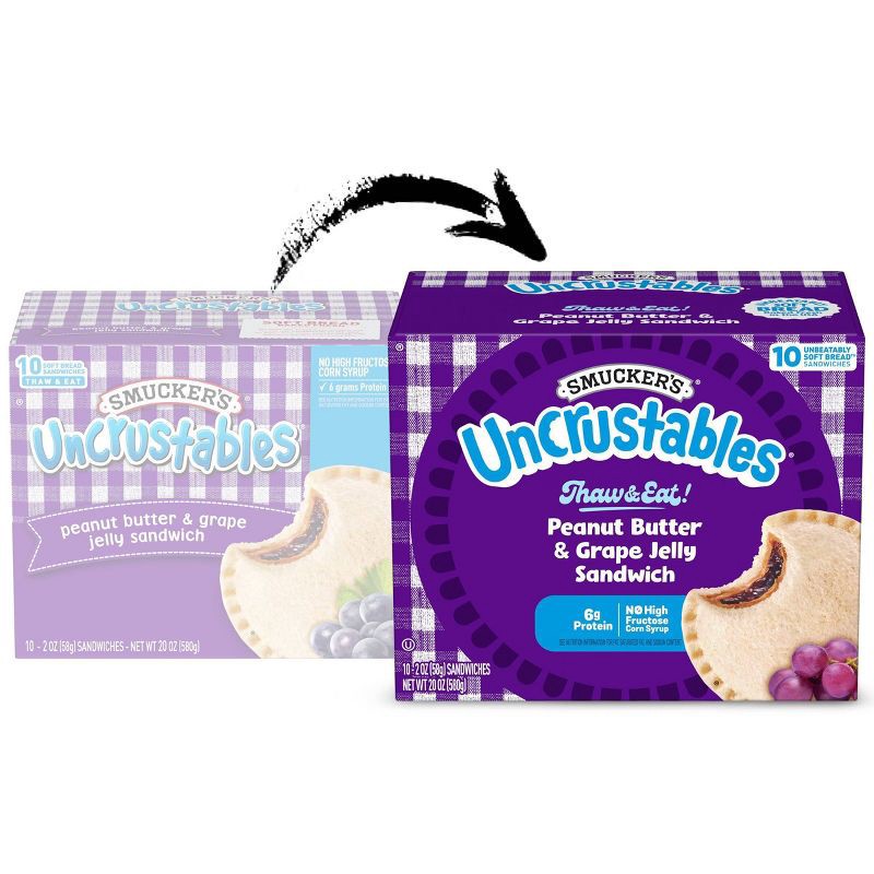 slide 2 of 10, Smucker's Uncrustables Frozen Peanut Butter & Grape Jelly Sandwich - 20oz/10ct, 10 ct; 20 oz