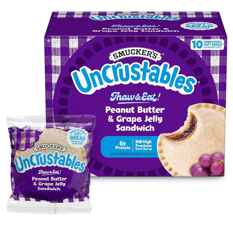 slide 2 of 10, Smucker's Uncrustables Frozen Peanut Butter & Grape Jelly Sandwich - 20oz/10ct, 10 ct; 20 oz