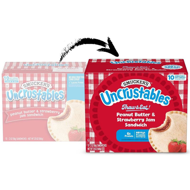 slide 2 of 10, Smucker's Uncrustables Frozen Peanut Butter & Strawberry Jam Sandwich - 20oz/10ct, 10 ct; 20 oz