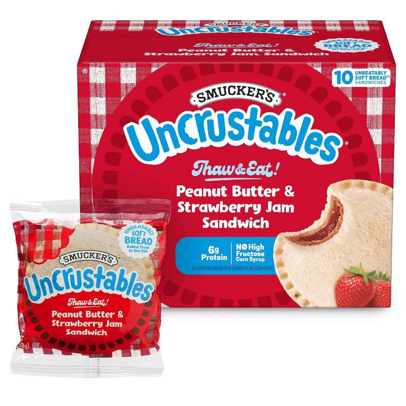 slide 2 of 10, Smucker's Uncrustables Frozen Peanut Butter & Strawberry Jam Sandwich - 20oz/10ct, 10 ct; 20 oz