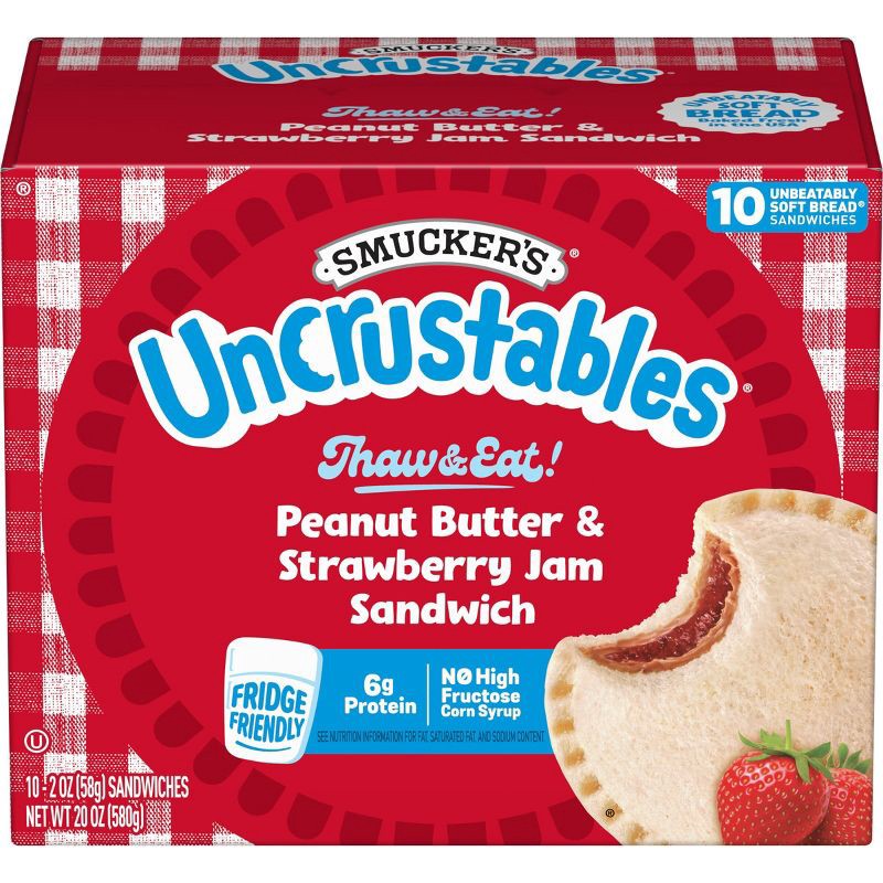 slide 1 of 10, Smucker's Uncrustables Frozen Peanut Butter & Strawberry Jam Sandwich - 20oz/10ct, 10 ct; 20 oz