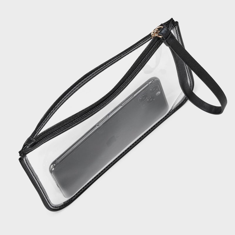 slide 3 of 4, Clear Pouch Wristlet - A New Day™ Black: Solid TPU Shell, Zip Closure, Faux Leather, Unstructured Design, 8.75" x 6.375", 1 ct