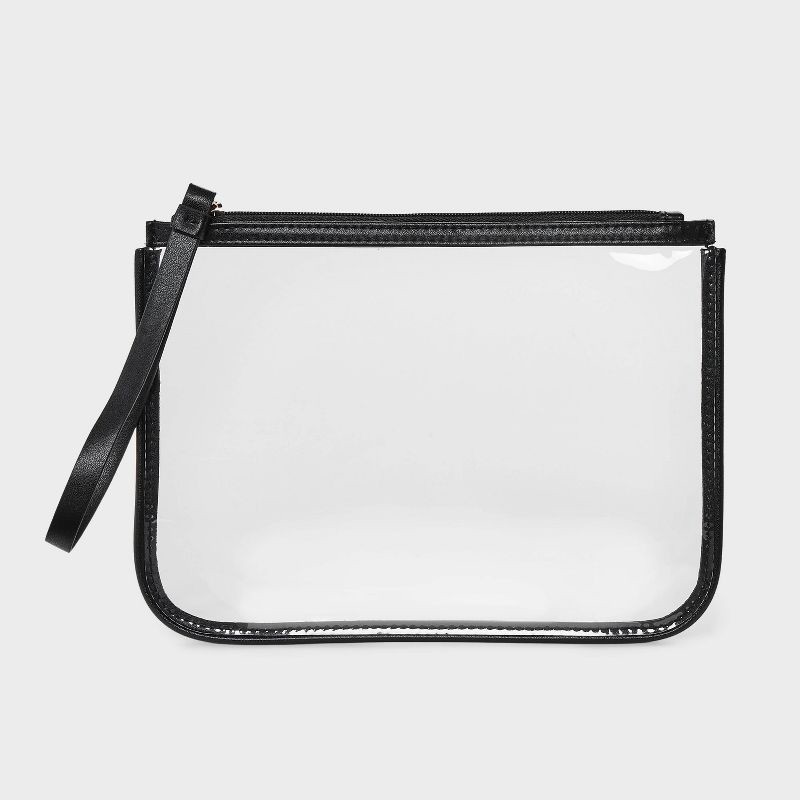 slide 1 of 4, Clear Pouch Wristlet - A New Day™ Black: Solid TPU Shell, Zip Closure, Faux Leather, Unstructured Design, 8.75" x 6.375", 1 ct