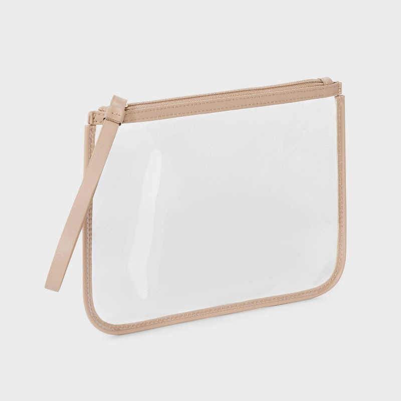 slide 2 of 4, Clear Pouch Wristlet - A New Day™ Tan: Faux Leather TPU, Zip Closure, Unstructured Design, 1 ct