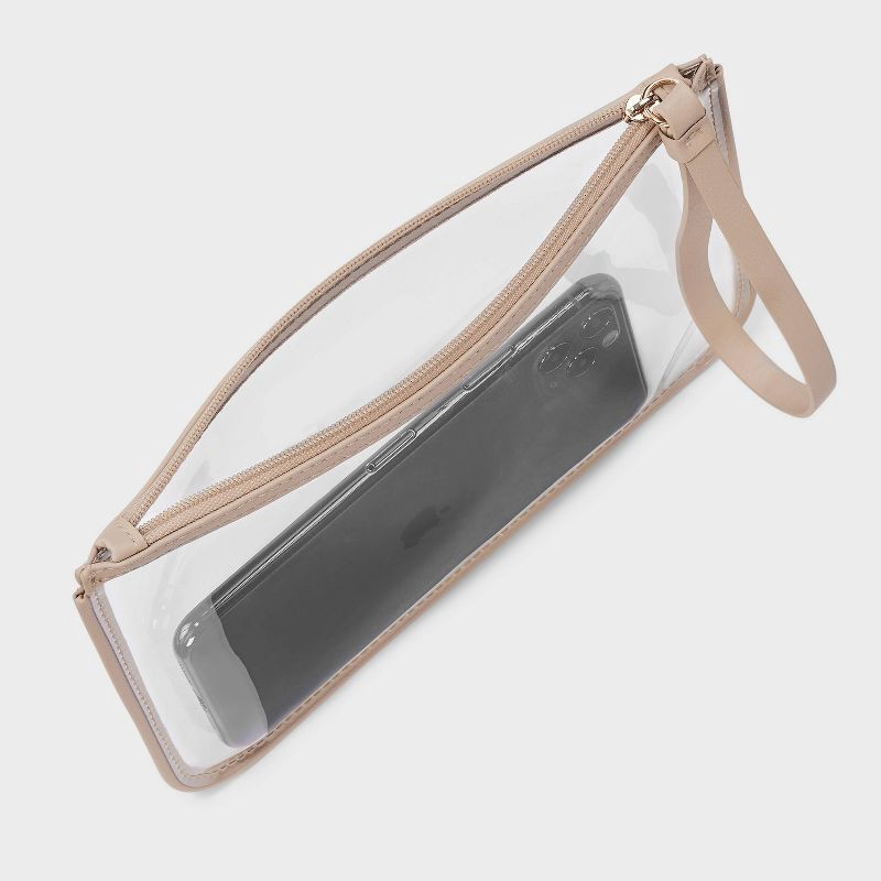 slide 3 of 4, Clear Pouch Wristlet - A New Day™ Tan: Faux Leather TPU, Zip Closure, Unstructured Design, 1 ct