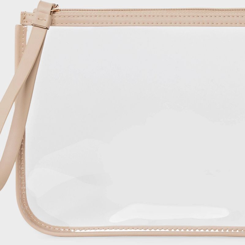 slide 4 of 4, Clear Pouch Wristlet - A New Day™ Tan: Faux Leather TPU, Zip Closure, Unstructured Design, 1 ct