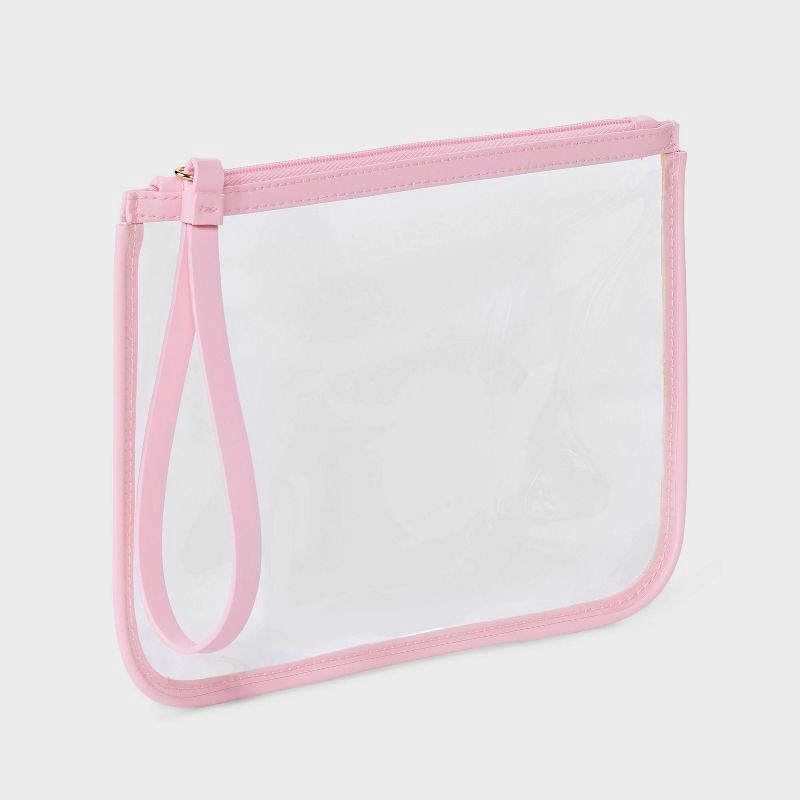 slide 2 of 4, Clear Pouch Wristlet - A New Day™ Pink: TPU Shell, Zip Closure, Faux Leather, 8.75"x6.375", 1 ct