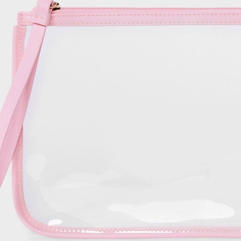 slide 4 of 4, Clear Pouch Wristlet - A New Day™ Pink: TPU Shell, Zip Closure, Faux Leather, 8.75"x6.375", 1 ct