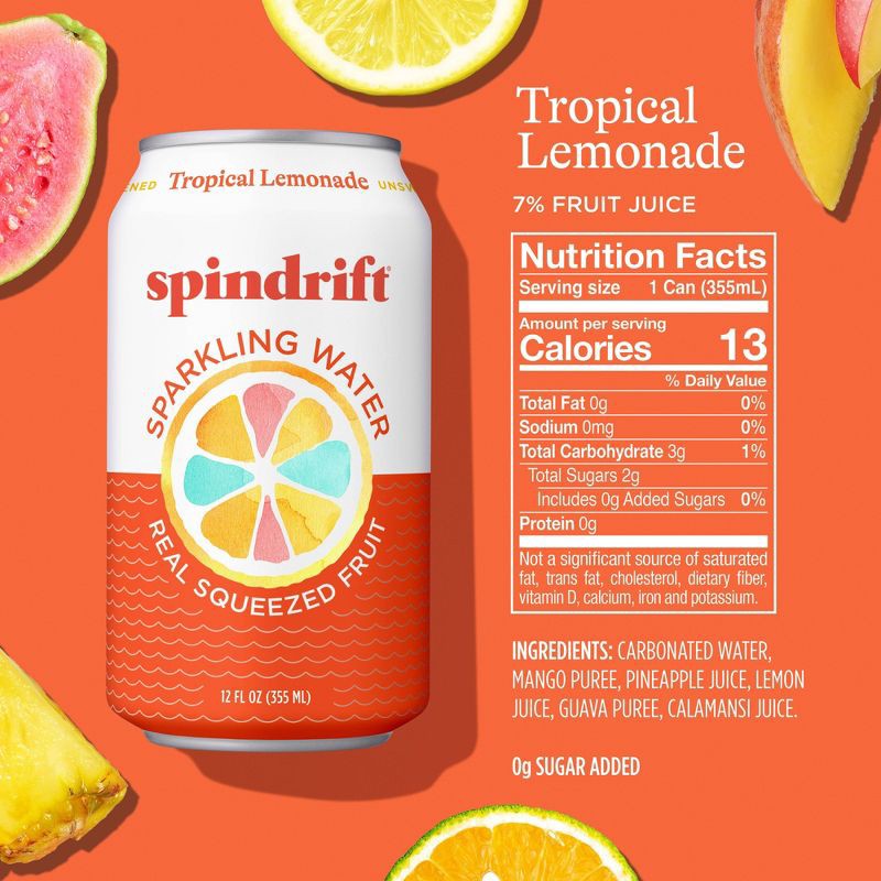 slide 2 of 6, Spindrift Tropical Lemonade Sparkling Water - 8pk/12 fl oz Cans, 8 ct; 12 fl oz