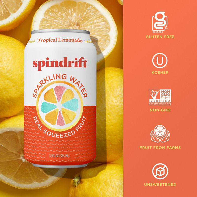slide 3 of 6, Spindrift Tropical Lemonade Sparkling Water - 8pk/12 fl oz Cans, 8 ct; 12 fl oz