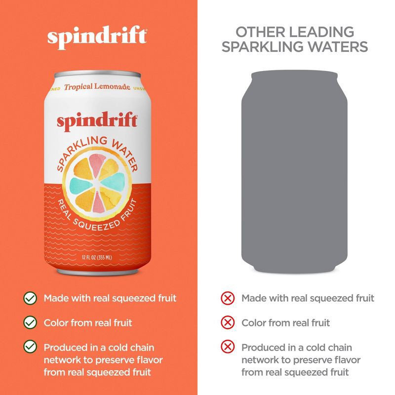 slide 4 of 6, Spindrift Tropical Lemonade Sparkling Water - 8pk/12 fl oz Cans, 8 ct; 12 fl oz