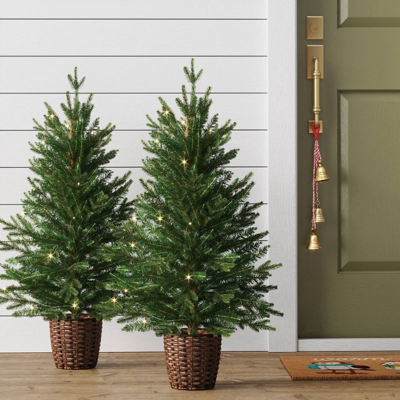 slide 2 of 5, 2pc 3' Pre-Lit Potted Balsam Fir Artificial Christmas Trees Warm LED White Lights - Wondershop™, 2 ct