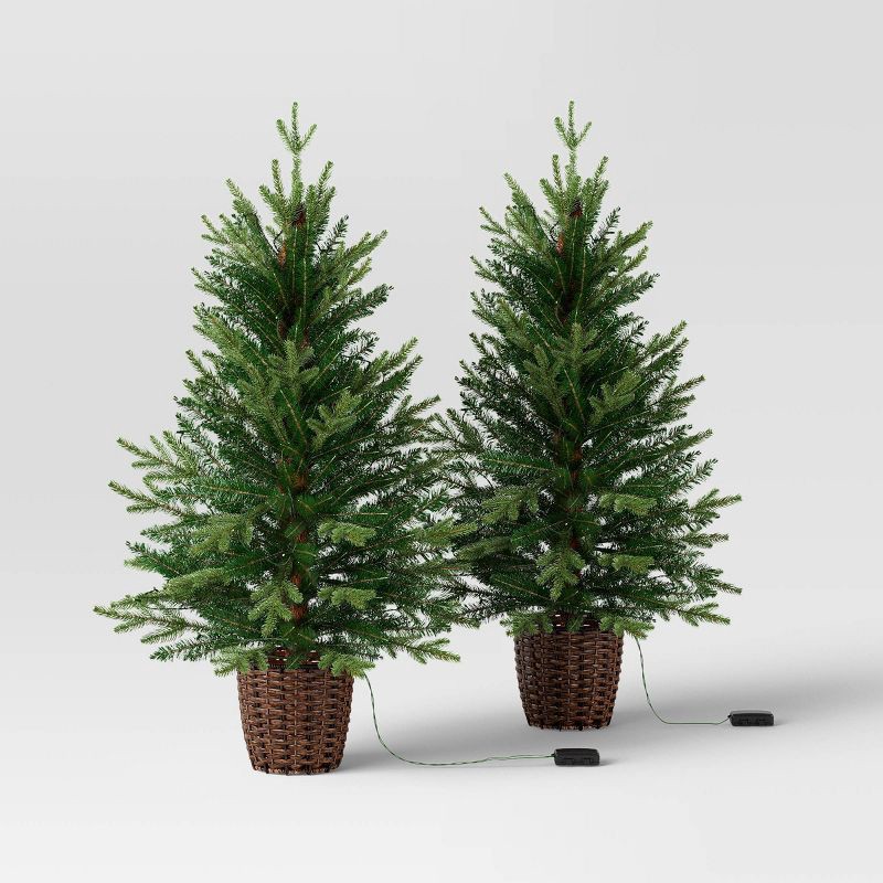 slide 3 of 5, 2pc 3' Pre-Lit Potted Balsam Fir Artificial Christmas Trees Warm LED White Lights - Wondershop™, 2 ct