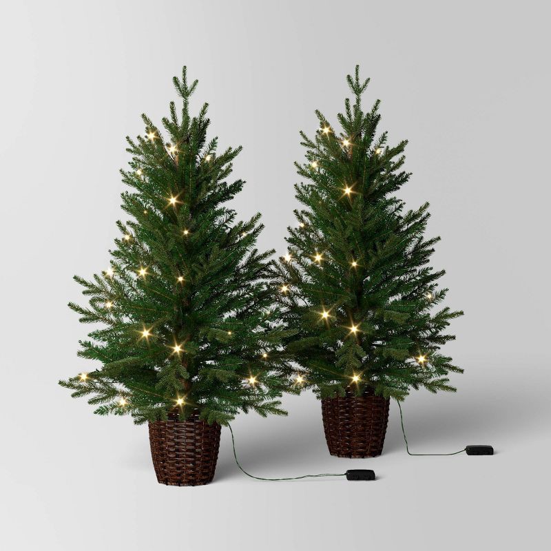 slide 1 of 5, 2pc 3' Pre-Lit Potted Balsam Fir Artificial Christmas Trees Warm LED White Lights - Wondershop™, 2 ct