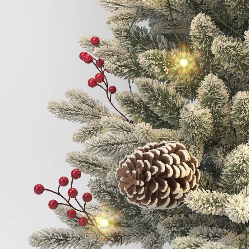 slide 4 of 5, 3.5' Pre-Lit Potted Flocked Balsam Artificial Christmas Tree with Berries and Pine Cones - Wondershop™, 1 ct