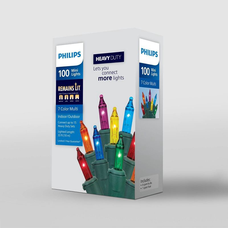 slide 4 of 5, Philips 100ct Heavy Duty Incandescent Smooth Mini String Lights with Green Wire and Remains Lit Technology, 100 ct
