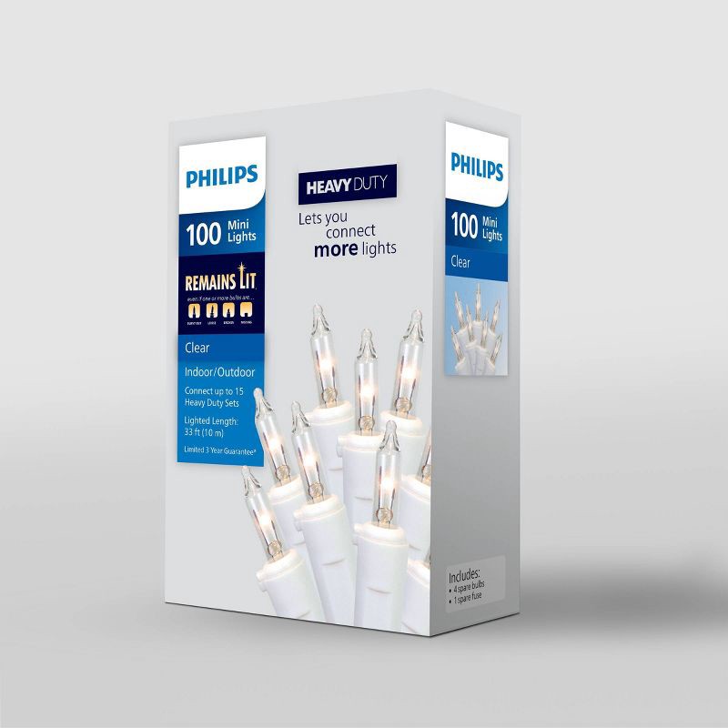 slide 4 of 5, Philips 100ct Heavy Duty Incandescent Smooth Mini String Lights with Green Wire and Remains Lit Technology, 100 ct