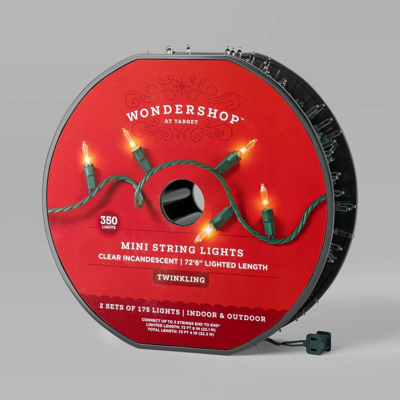 slide 5 of 5, 350ct Twinkling Incandescent Mini Christmas String Lights Clear with Green Wire - Wondershop™, 350 ct