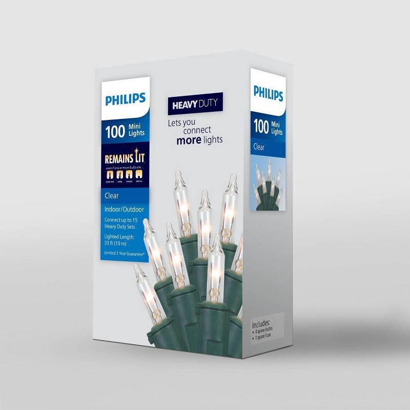slide 4 of 5, Philips 100ct Heavy Duty Incandescent Smooth Mini String Lights with Green Wire and Remains Lit Technology, 100 ct