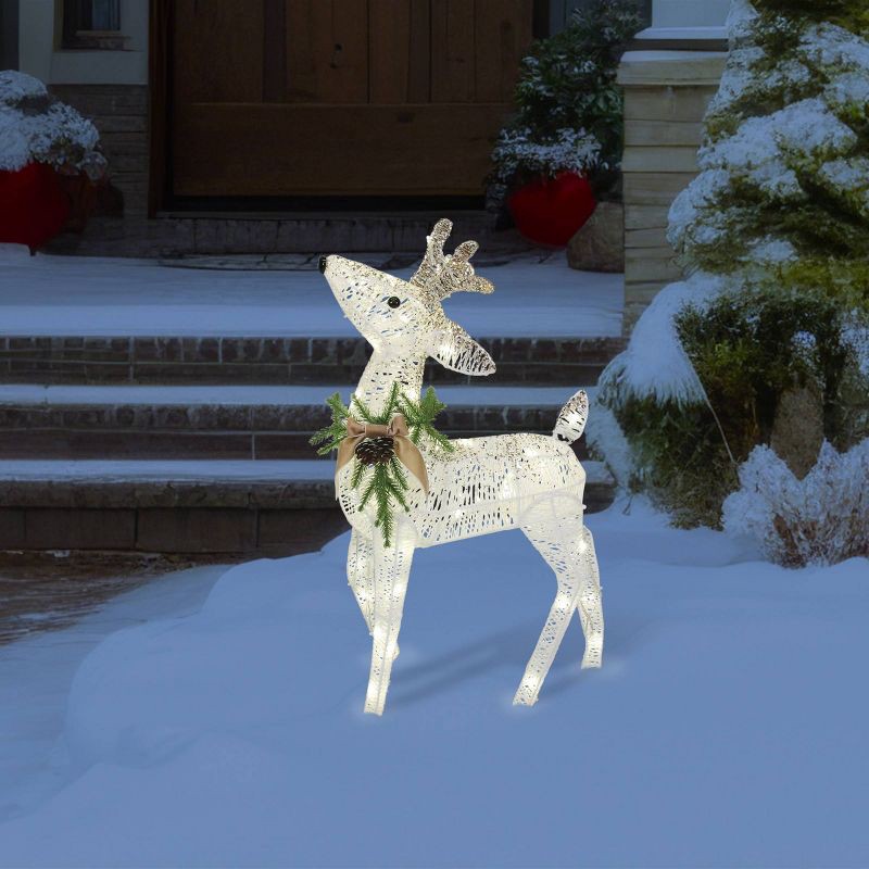 slide 2 of 4, 27.4" Philips LED White and Champagne Glitter String Fawn Novelty Indoor/Outdoor Sculpture Twinkling Pure White Lights, 1 ct