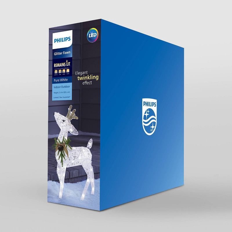 slide 3 of 4, 27.4" Philips LED White and Champagne Glitter String Fawn Novelty Indoor/Outdoor Sculpture Twinkling Pure White Lights, 1 ct