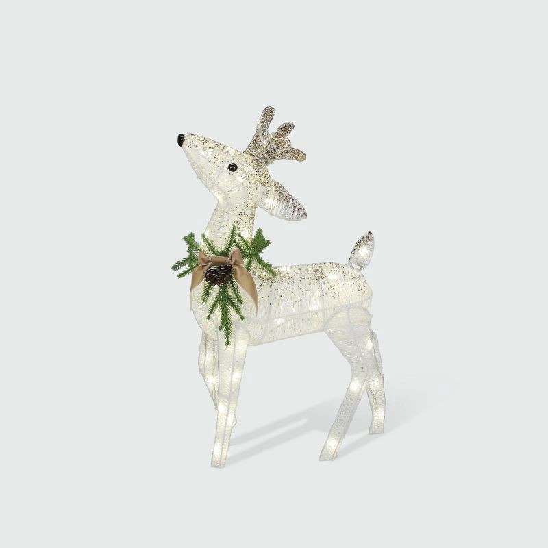 slide 1 of 4, 27.4" Philips LED White and Champagne Glitter String Fawn Novelty Indoor/Outdoor Sculpture Twinkling Pure White Lights, 1 ct
