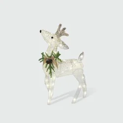 27.4" Philips LED White and Champagne Glitter String Fawn Novelty Indoor/Outdoor Sculpture Twinkling Pure White Lights