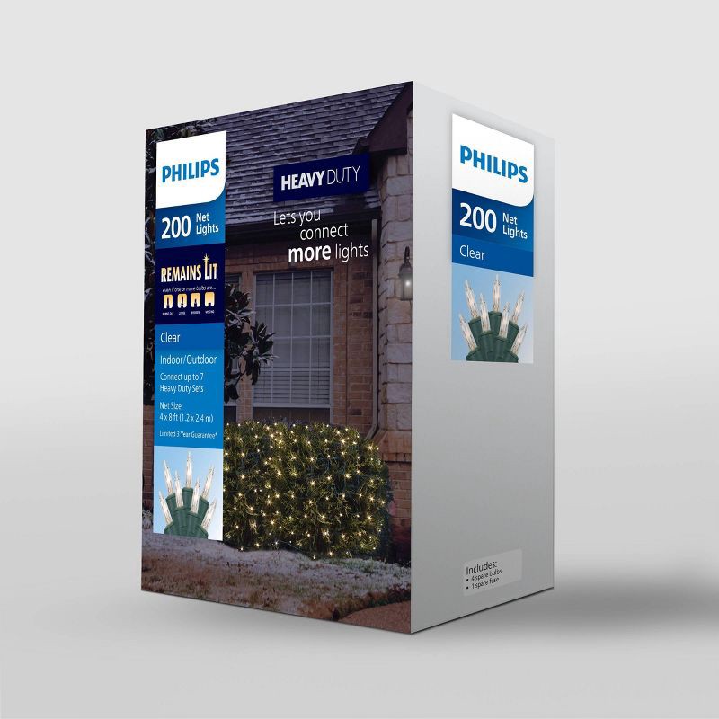 slide 4 of 6, 200ct Philips Heavy Duty Incandescent Indoor/Outdoor Net String Lights Clear with Green Wire and Remains Lit Technology, 200 ct