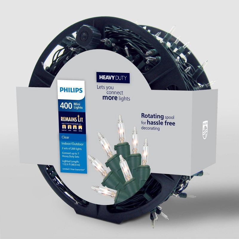 slide 4 of 5, Philips 400ct Heavy Duty Incandescent Indoor/Outdoor Miniature String Lights Clear with Green Wire and Remains Lit Technology, 400 ct