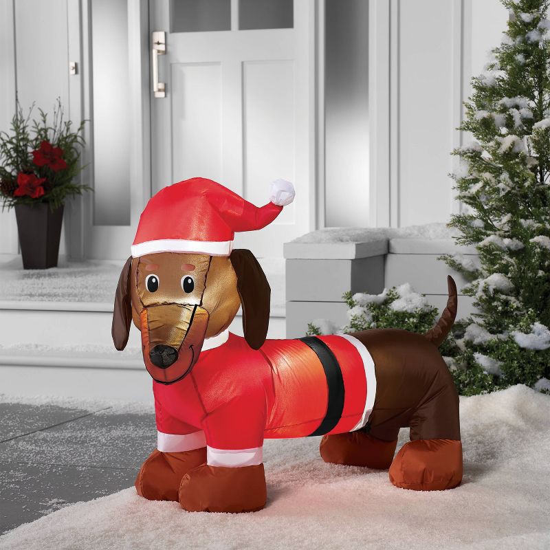 slide 2 of 4, 3.5' Christmas Indoor/Outdoor Lighted Inflatable Dachshund in Santa Suit - Wondershop™, 1 ct