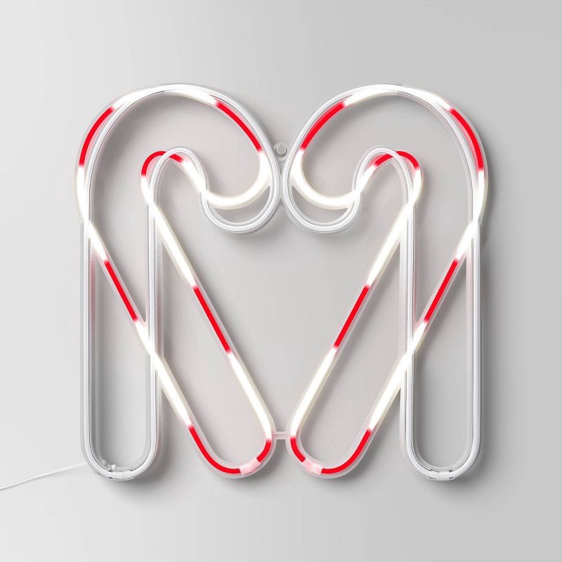 slide 1 of 4, LED Animated Christmas Neon Candy Canes Forming Heart Hangable Sign White/Red - Wondershop™, 1 ct