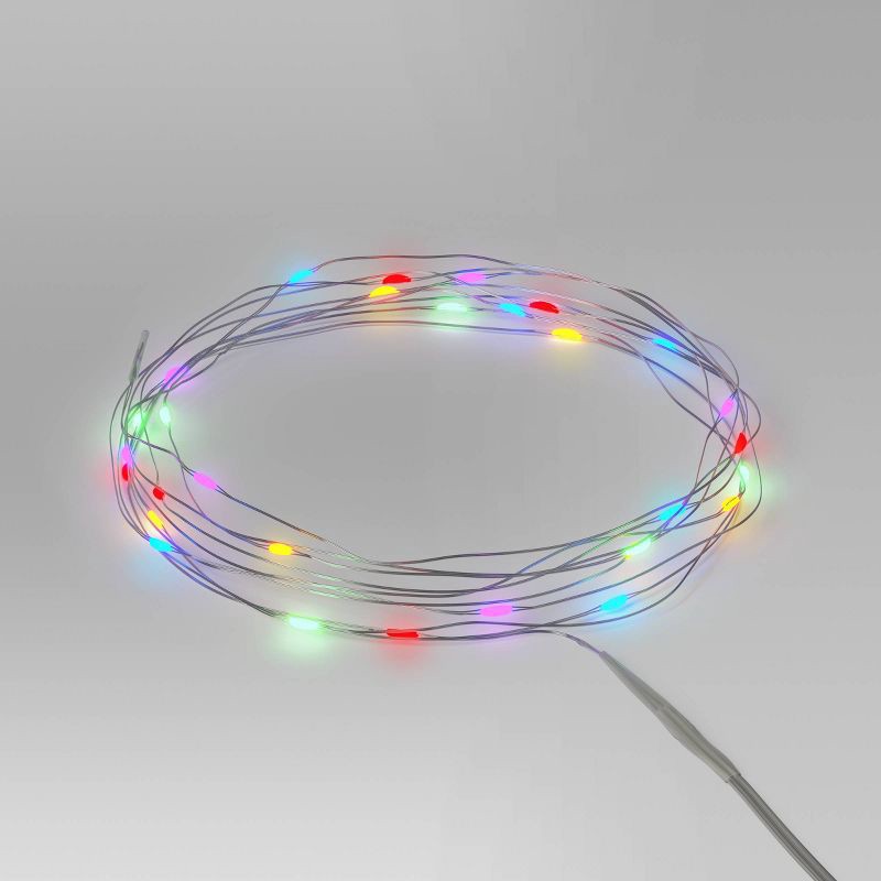 slide 1 of 4, 30ct LED Battery Operated Christmas Dewdrop Fairy String Lights Multi-Colored with Silver Wire - Steady/Twinkle - Wondershop™, 30 ct