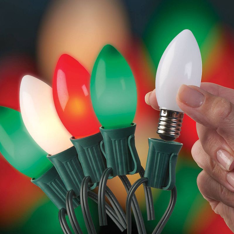 slide 2 of 3, 20ct LED Sylvania Stay-lit Incandescent Look Indoor/Outdoor C9 String Lights Red/White/Green with Green Wire, 20 ct