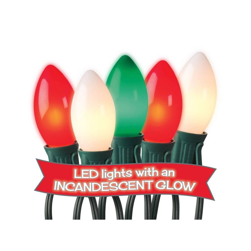 slide 3 of 3, 20ct LED Sylvania Stay-lit Incandescent Look Indoor/Outdoor C9 String Lights Red/White/Green with Green Wire, 20 ct