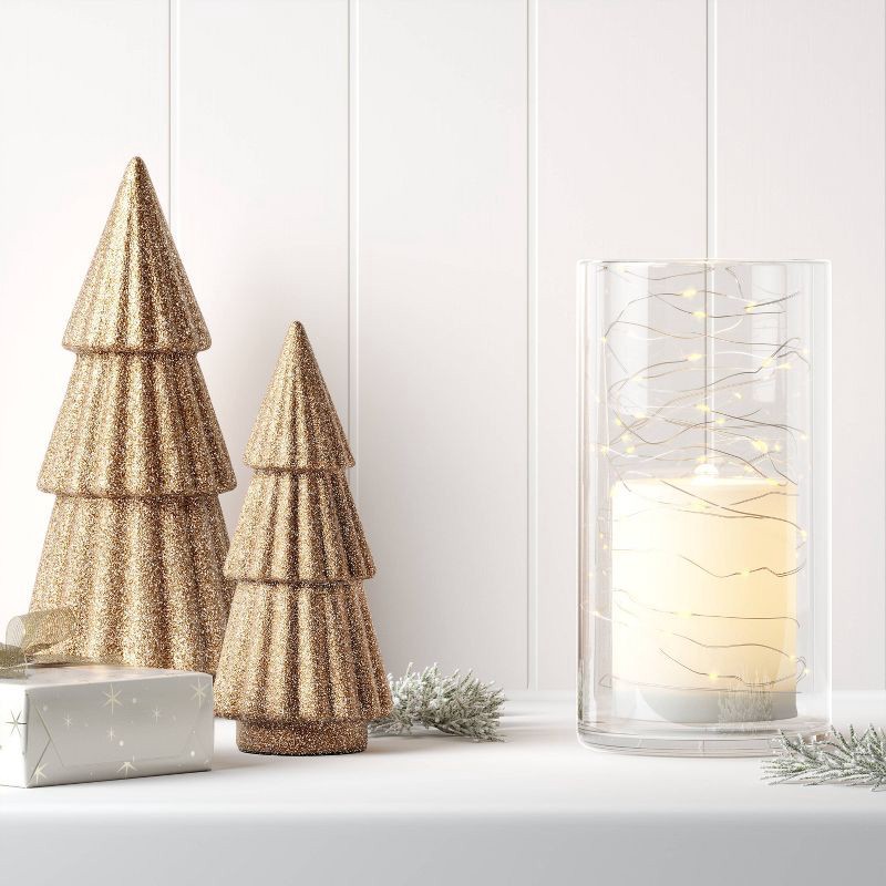 slide 2 of 4, 30ct LED Battery Operated Christmas Dewdrop Fairy String Lights Warm White with Silver Wire - Steady/Twinkle - Wondershop™, 30 ct