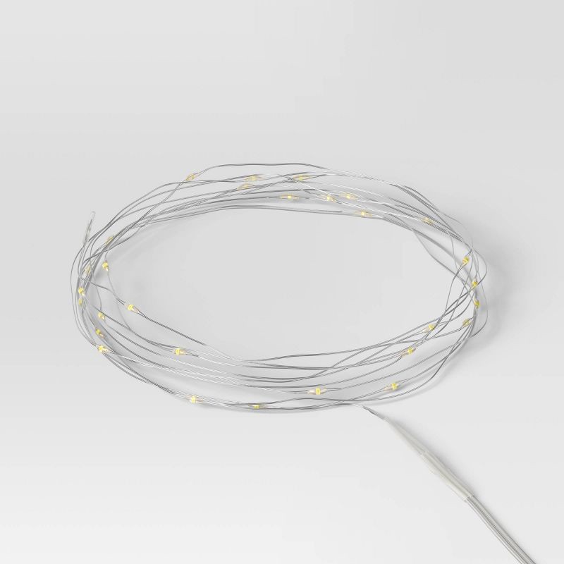 slide 3 of 4, 30ct LED Battery Operated Christmas Dewdrop Fairy String Lights Warm White with Silver Wire - Steady/Twinkle - Wondershop™, 30 ct