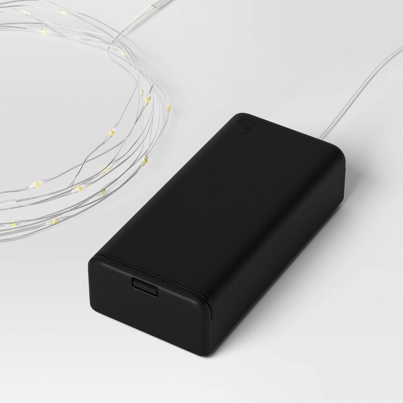 slide 4 of 4, 30ct LED Battery Operated Christmas Dewdrop Fairy String Lights Warm White with Silver Wire - Steady/Twinkle - Wondershop™, 30 ct