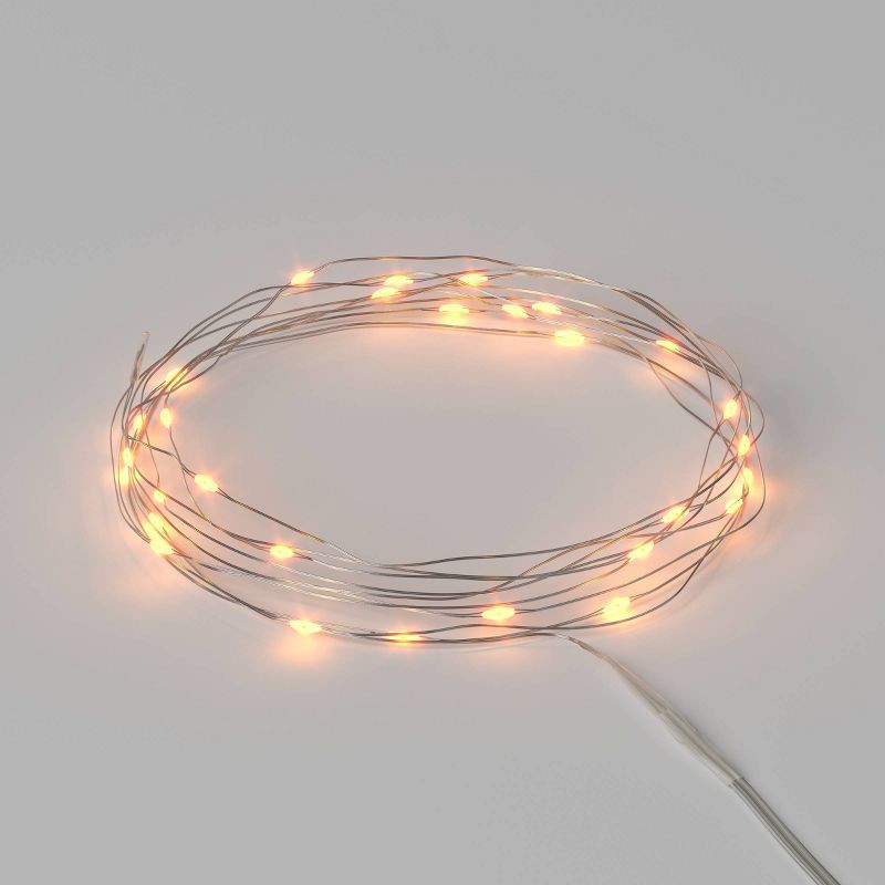 slide 1 of 4, 30ct LED Battery Operated Christmas Dewdrop Fairy String Lights Warm White with Silver Wire - Steady/Twinkle - Wondershop™, 30 ct